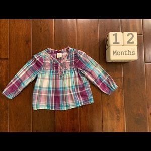 Old Navy toddler girl long sleeve plaid top / shirt, cotton, size 12-18 months
